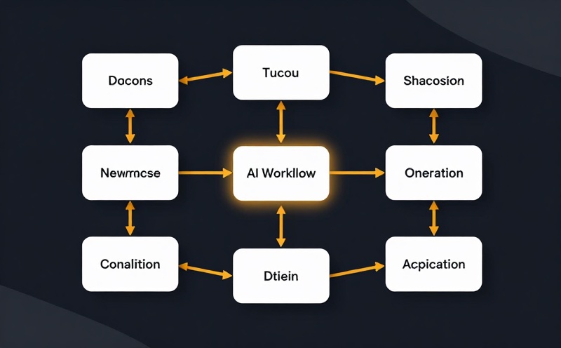 KI-Workflow-Diagramm mit verbundenen Prozessknoten und amber-farbenen Verbindungslinien